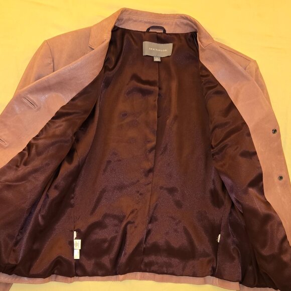 Ann Taylor 100% Genuine Leather Pink Mauve Satin Lining Blazer Women's Size 12 - Picture 2 of 4
